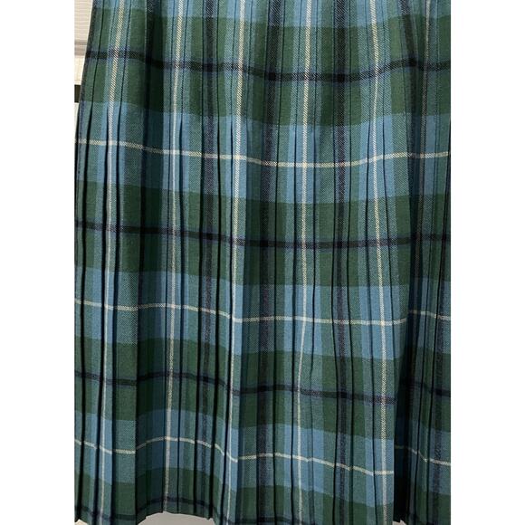 Estridge Of England-Green Plaid Tartan Pleated Wrap Wool Skirt Medium Read-VNTG - Picture 6 of 12
